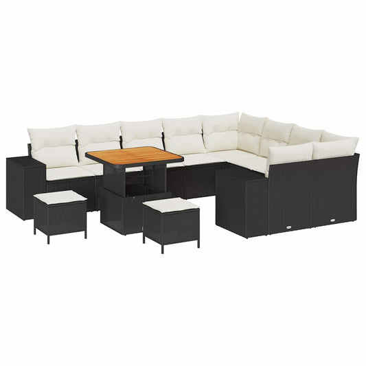 Garten-Sofa-Set 12 pcs Schwarz und Creme 80 x 80 x 71 cm