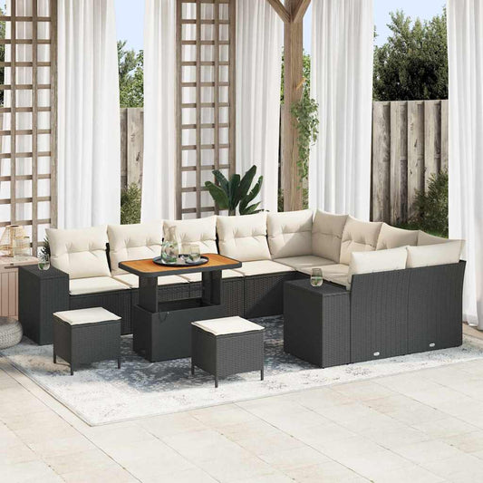 Garten-Sofa-Set 12 pcs Schwarz und Creme 90 x 55 x 71 cm