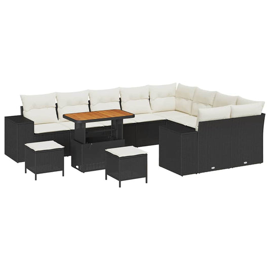 Garten-Sofa-Set 12 pcs Schwarz und Creme 90 x 55 x 71 cm