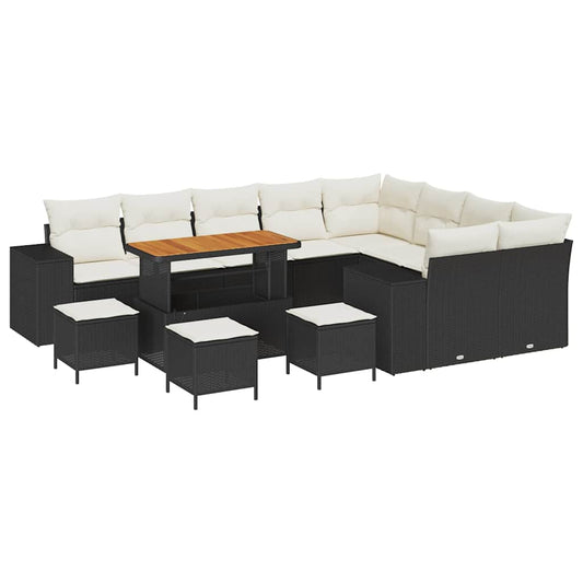 Garten-Sofa-Set 13 pcs Schwarz und Creme 110 x 55 x 71 cm