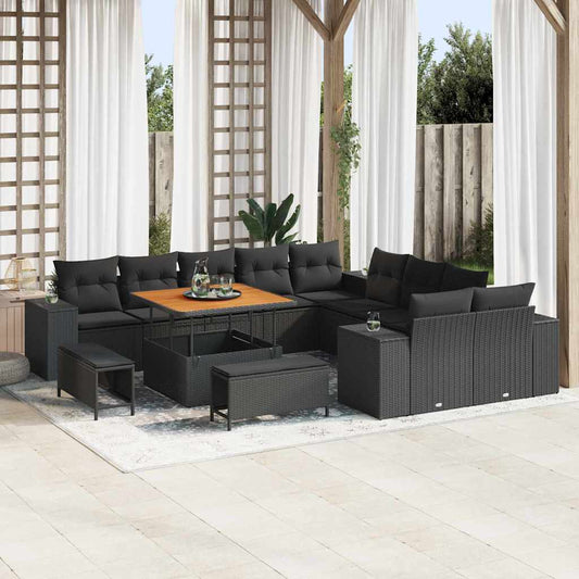 Garten-Sofa-Set mit Kissen mit Speicher 13 pcs Schwarz