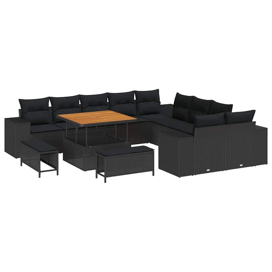Garten-Sofa-Set mit Kissen mit Speicher 13 pcs Schwarz