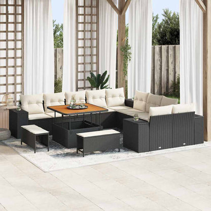 Garten-Sofa-Set mit Kissen mit Kissen 13 pcs Schwarz und Creme