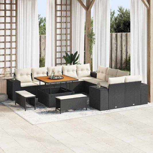 Garten-Sofa-Set mit Kissen mit Kissen 13 pcs Schwarz und Creme