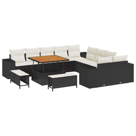 Garten-Sofa-Set mit Kissen mit Kissen 13 pcs Schwarz und Creme