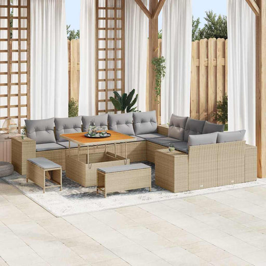Garten-Sofa-Set mit Kissen mit Kissen 13 pcs Beige und Hellgrau