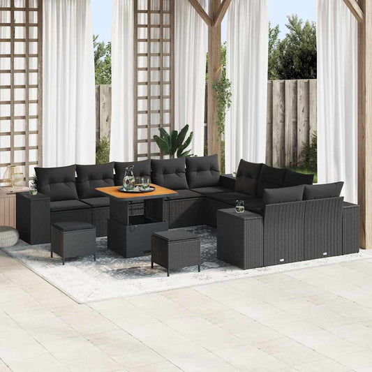Garten-Sofa-Set mit Kissen 13 pcs Schwarz 80 x 80 x 71 cm