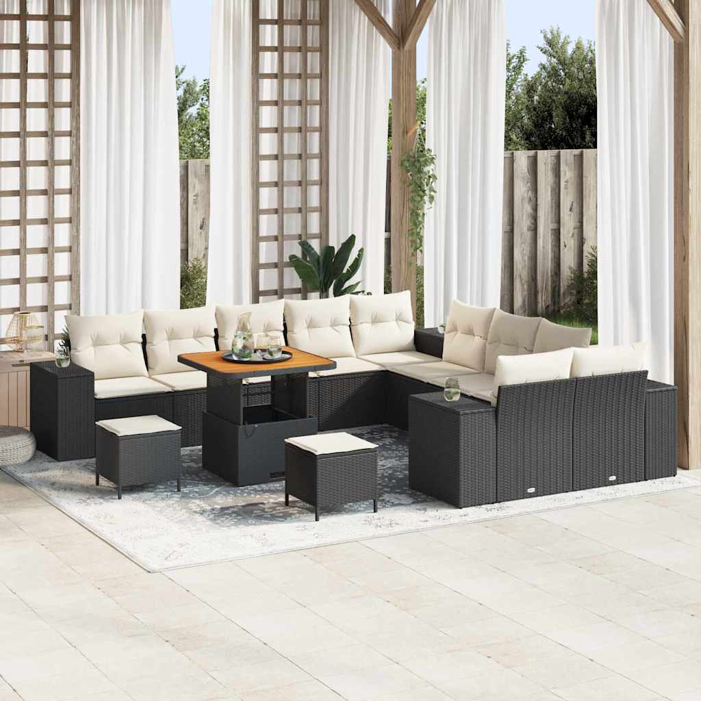 Garten-Sofa-Set 13 pcs Schwarz und Creme 80 x 80 x 71 cm