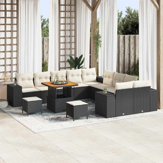 Garten-Sofa-Set 13 pcs Schwarz und Creme 80 x 80 x 71 cm