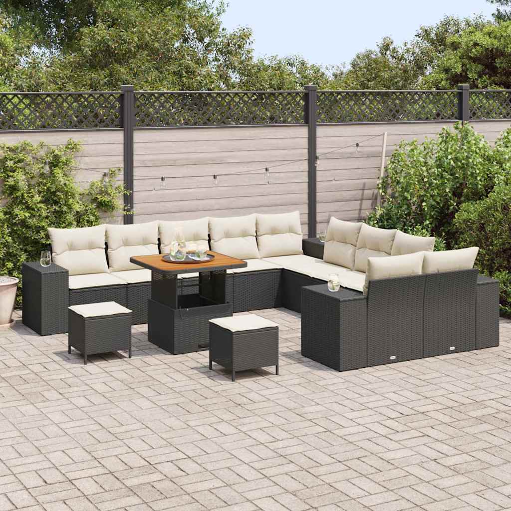 Garten-Sofa-Set 13 pcs Schwarz und Creme 80 x 80 x 71 cm