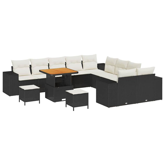 Garten-Sofa-Set 13 pcs Schwarz und Creme 80 x 80 x 71 cm