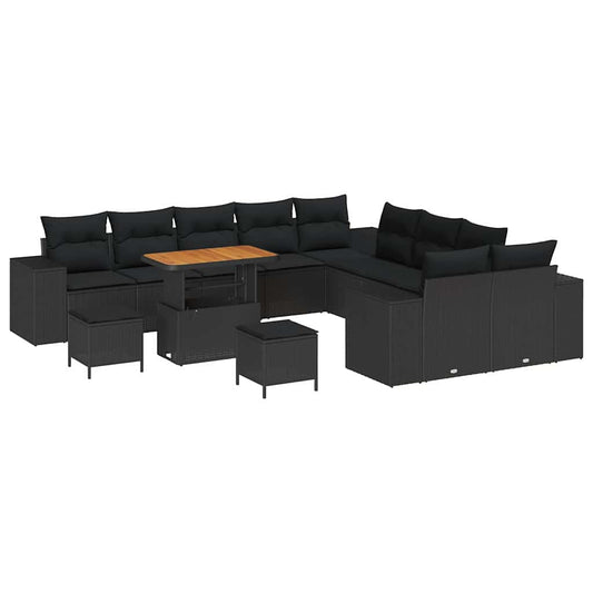 Garten-Sofa-Set mit Kissen 13 pcs Schwarz 90 x 55 x 71 cm