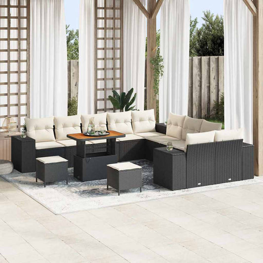 Garten-Sofa-Set 13 pcs Schwarz und Creme 90 x 55 x 71 cm