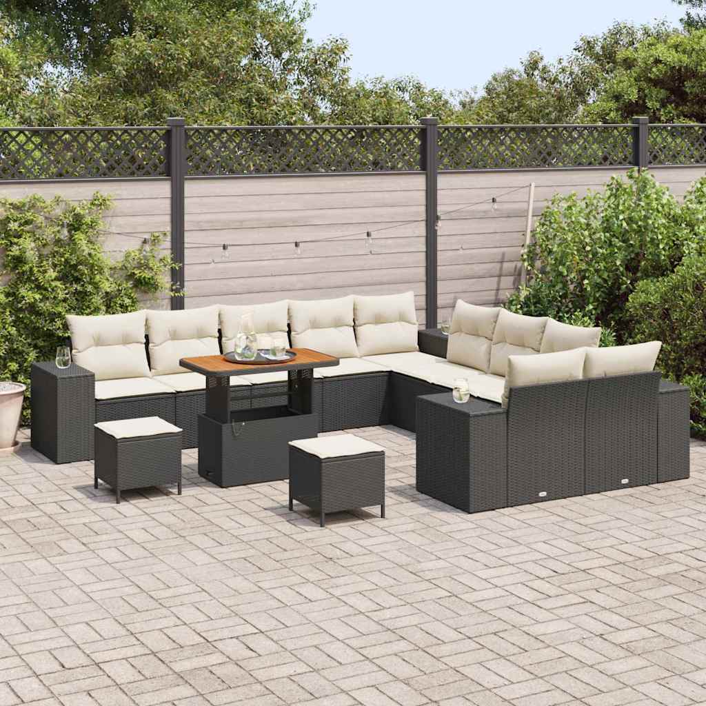 Garten-Sofa-Set 13 pcs Schwarz und Creme 90 x 55 x 71 cm