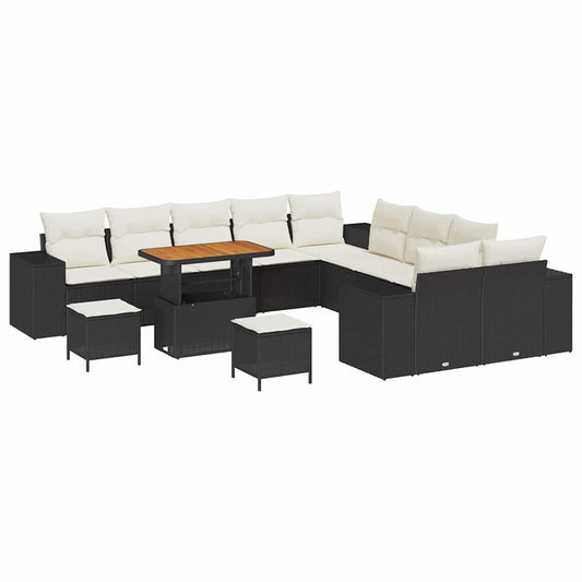 Garten-Sofa-Set 13 pcs Schwarz und Creme 90 x 55 x 71 cm