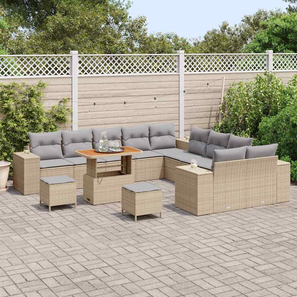 Garten-Sofa-Set mit Kissen mit Kissen 13 pcs Beige und Hellgrau