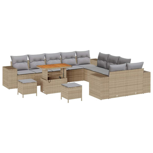 Garten-Sofa-Set mit Kissen mit Kissen 13 pcs Beige und Hellgrau