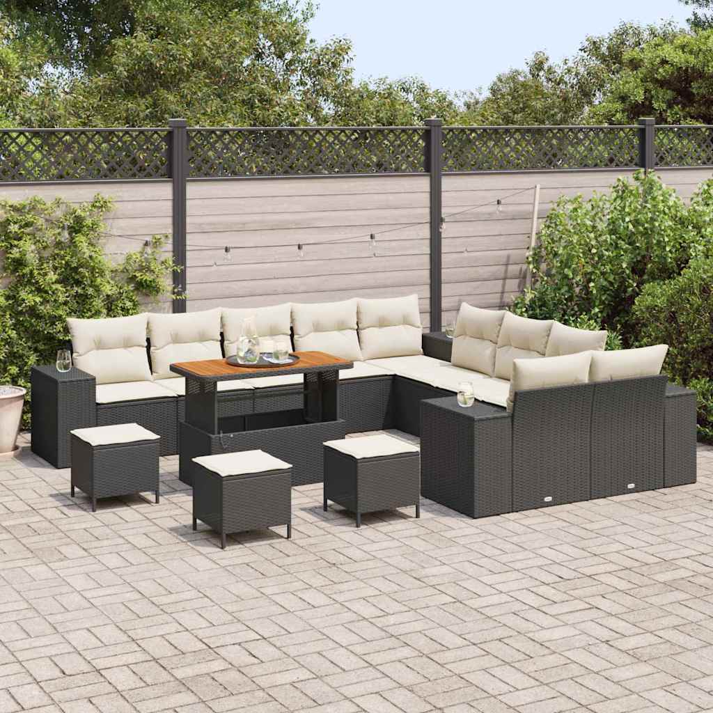 Garten-Sofa-Set mit Kissen mit Kissen 14 pcs Schwarz und Creme
