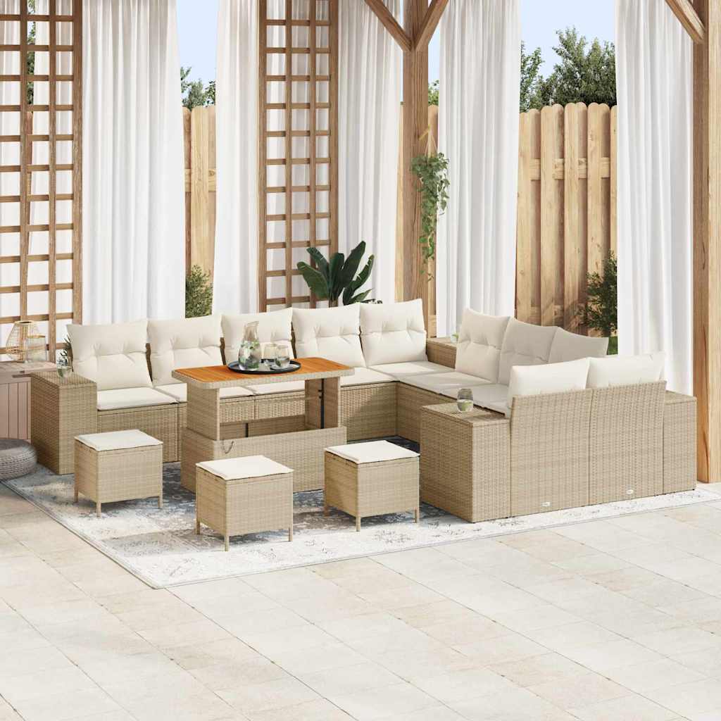 Garten-Sofa-Set mit Kissen mit Speicher 14 pcs Beige und Creme