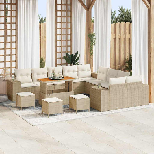 Garten-Sofa-Set mit Kissen mit Speicher 14 pcs Beige und Creme
