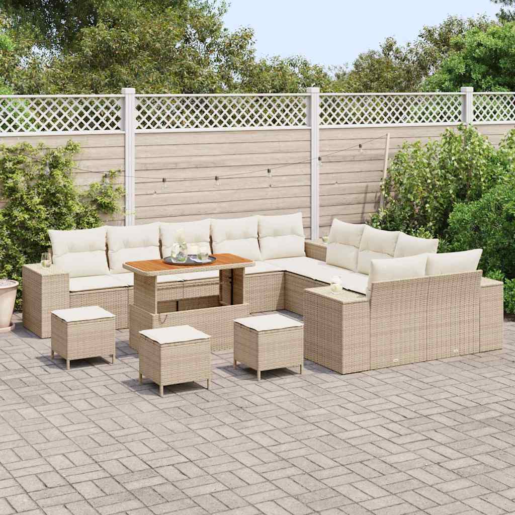 Garten-Sofa-Set mit Kissen mit Speicher 14 pcs Beige und Creme