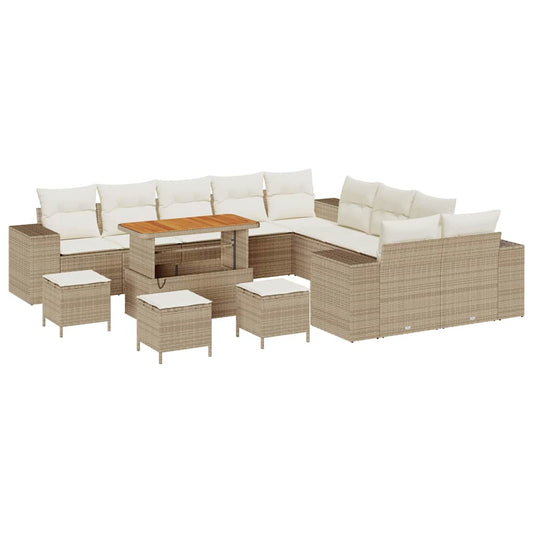 Garten-Sofa-Set mit Kissen mit Speicher 14 pcs Beige und Creme