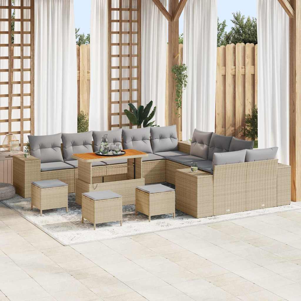 Garten-Sofa-Set 14 pcs Beige und Hellgrau 110 x 55 x 71 cm