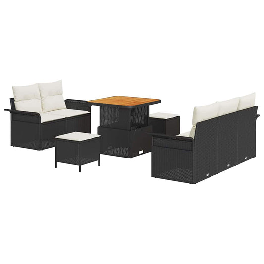 Garten-Sofa-Set 8 pcs Schwarz und Creme 80 x 80 x 71 cm