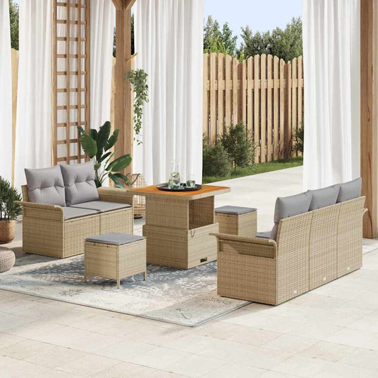 Garten-Sofa-Set mit Kissen mit Kissen 8 pcs Beige und Hellgrau