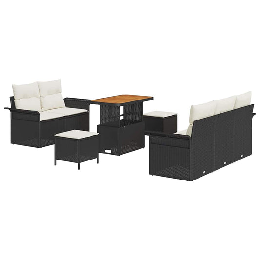 Garten-Sofa-Set mit Kissen mit Speicher 8 pcs Schwarz und Creme