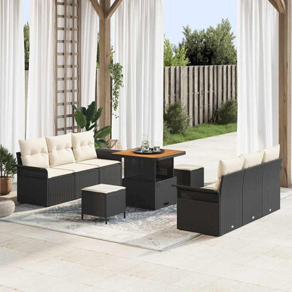 Garten-Sofa-Set 9 pcs Schwarz und Creme 80 x 80 x 71 cm