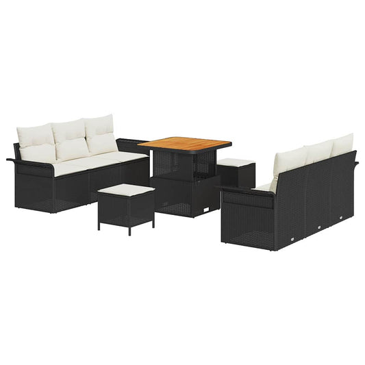 Garten-Sofa-Set 9 pcs Schwarz und Creme 80 x 80 x 71 cm