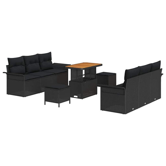 Garten-Sofa-Set mit Kissen mit Speicher 9 pcs Schwarz