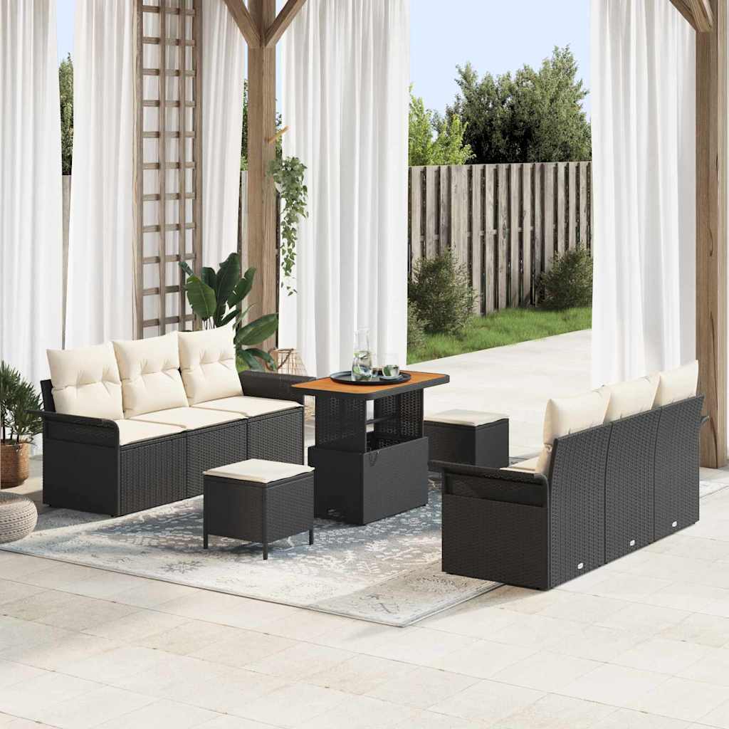Garten-Sofa-Set 9 pcs Schwarz und Creme 90 x 55 x 71 cm