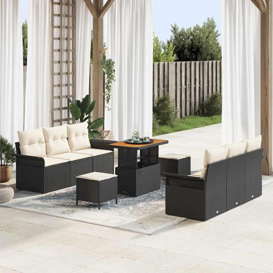 Garten-Sofa-Set 9 pcs Schwarz und Creme 90 x 55 x 71 cm