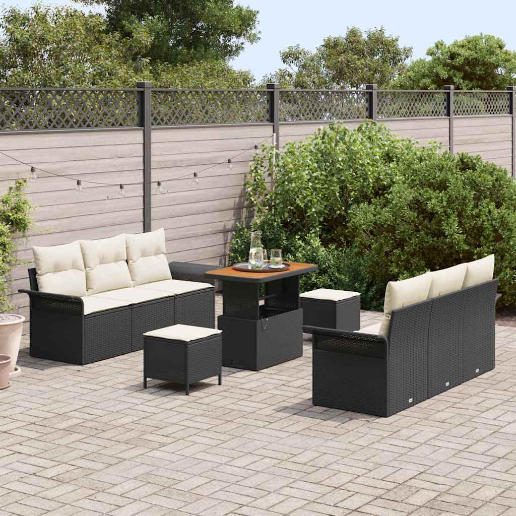 Garten-Sofa-Set 9 pcs Schwarz und Creme 90 x 55 x 71 cm