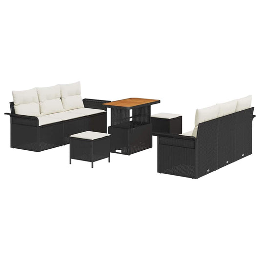 Garten-Sofa-Set 9 pcs Schwarz und Creme 90 x 55 x 71 cm