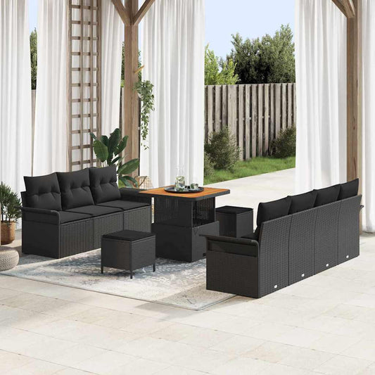 Garten-Sofa-Set mit Kissen 10 pcs Schwarz 80 x 80 x 71 cm