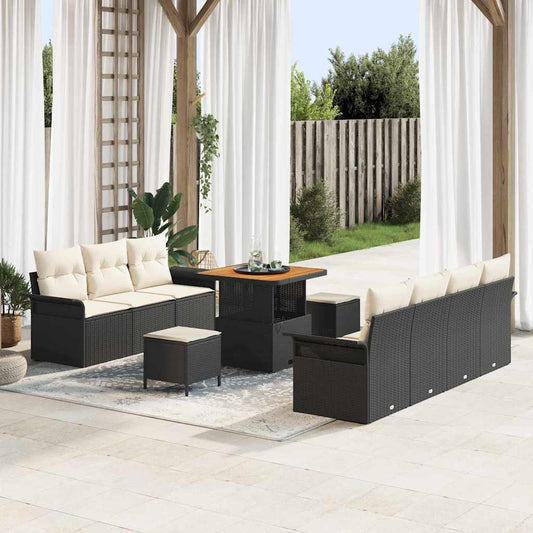 Garten-Sofa-Set 10 pcs Schwarz und Creme 80 x 80 x 71 cm