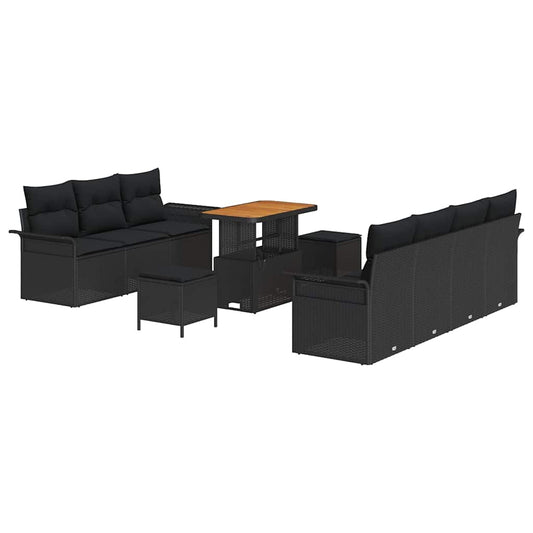Garten-Sofa-Set mit Kissen 10 pcs Schwarz 90 x 55 x 71 cm
