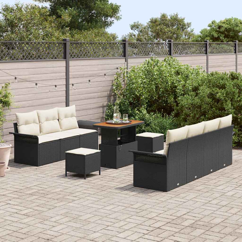 Garten-Sofa-Set 10 pcs Schwarz und Creme 90 x 55 x 71 cm