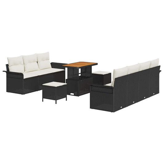Garten-Sofa-Set 10 pcs Schwarz und Creme 90 x 55 x 71 cm