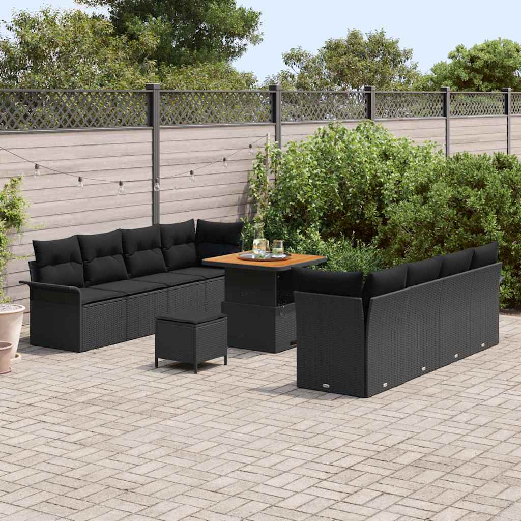 Garten-Sofa-Set mit Kissen 11 pcs Schwarz 80 x 80 x 71 cm