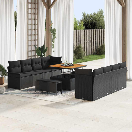 Garten-Sofa-Set mit Kissen 11 pcs Schwarz 100 x 100 x 71 cm