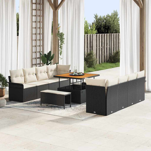Garten-Sofa-Set 11 pcs Schwarz und Creme 100 x 100 x 71 cm