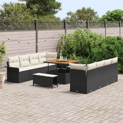 Garten-Sofa-Set 11 pcs Schwarz und Creme 100 x 100 x 71 cm