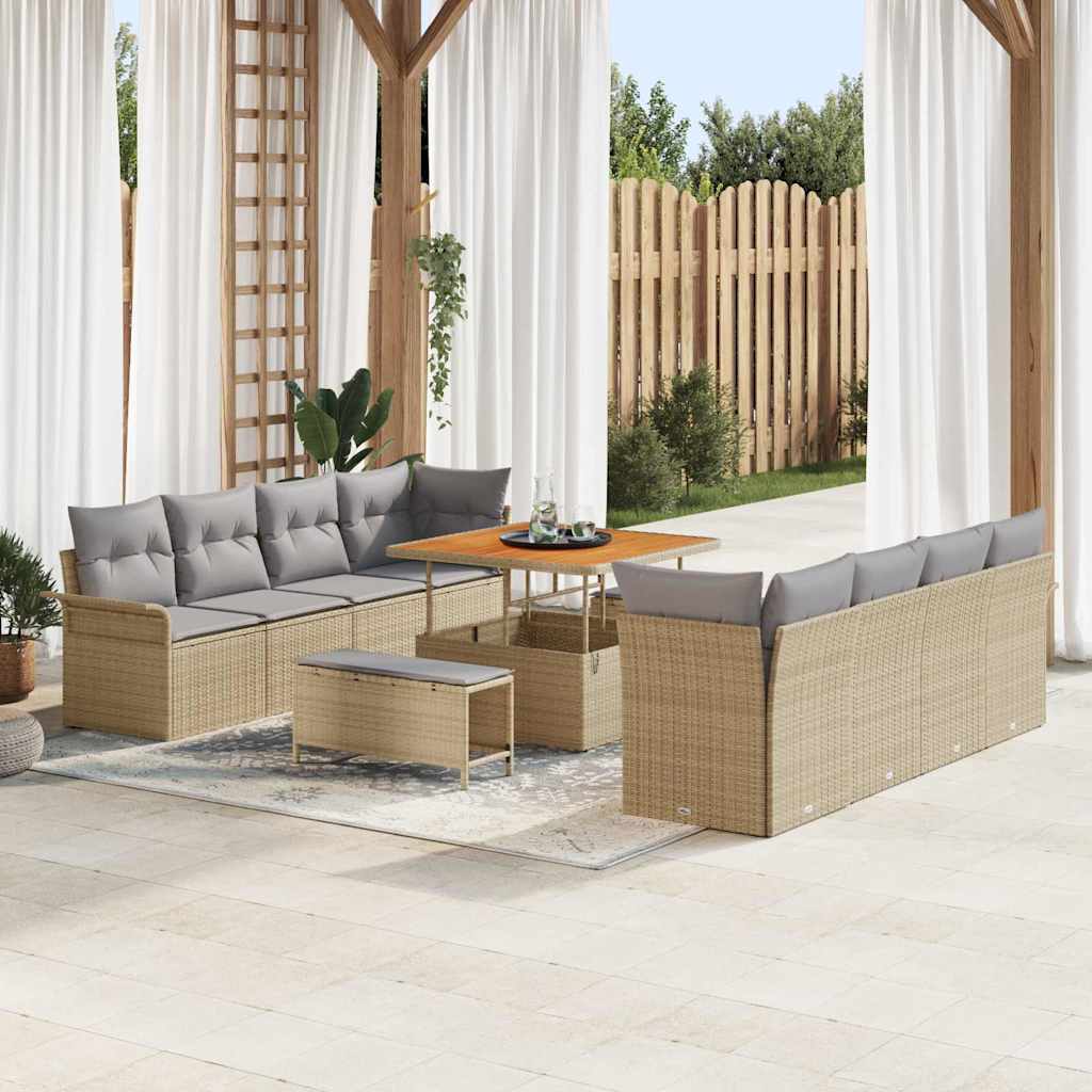 Garten-Sofa-Set 11 pcs Beige und Hellgrau 100 x 100 x 71 cm