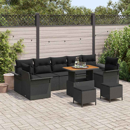Garten-Sofa-Set mit Kissen 10 pcs Schwarz 90 x 55 x 71 cm