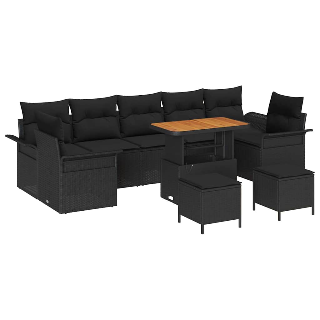 Garten-Sofa-Set mit Kissen 10 pcs Schwarz 90 x 55 x 71 cm
