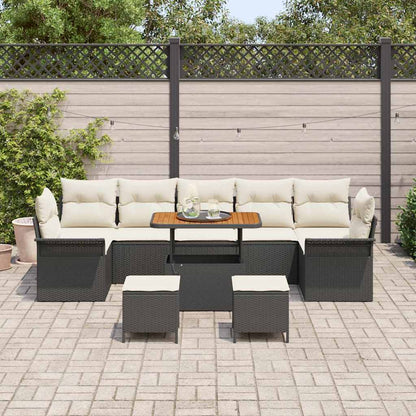 Garten-Sofa-Set 10 pcs Schwarz und Creme 90 x 55 x 71 cm